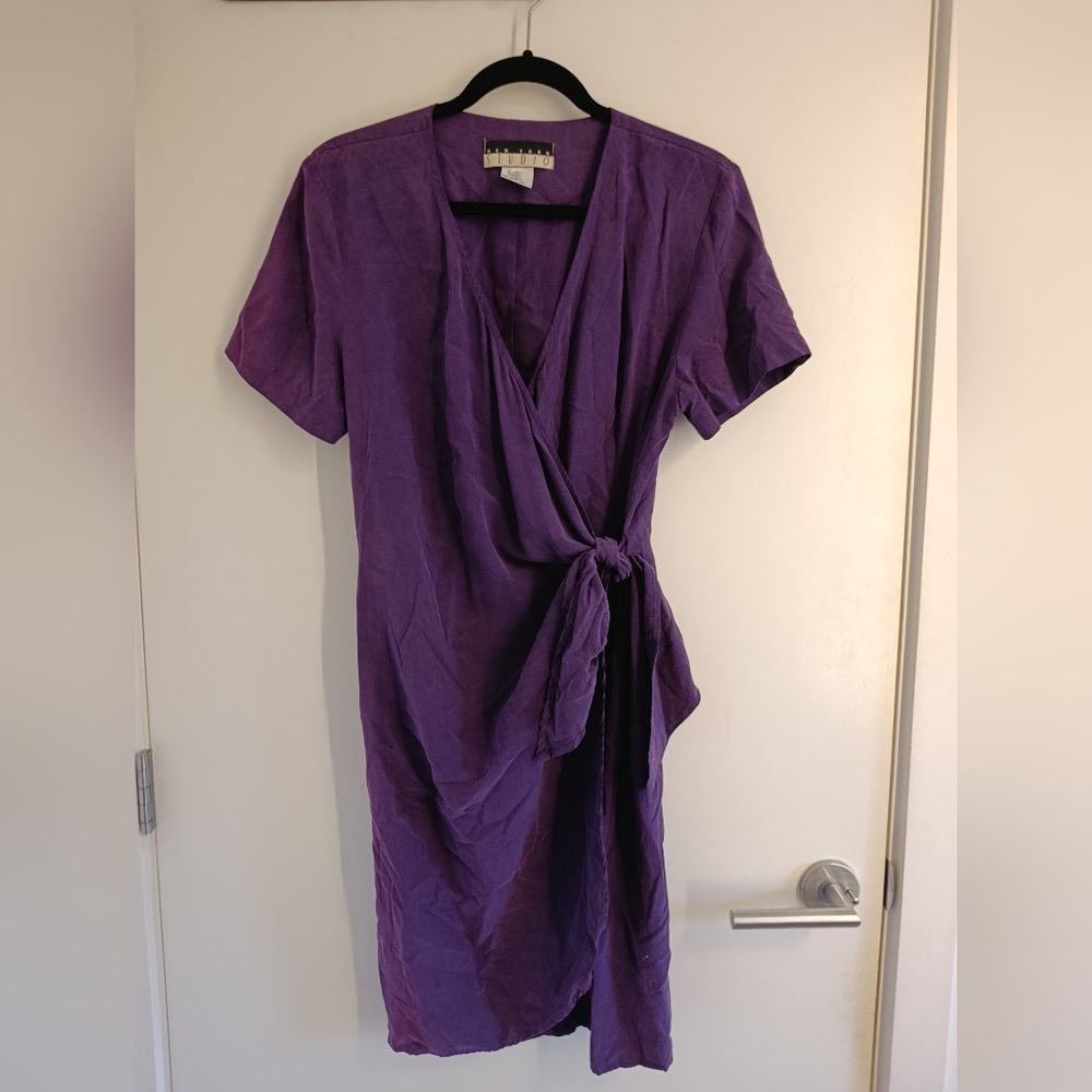 100% Silk Purple Wrap Dress